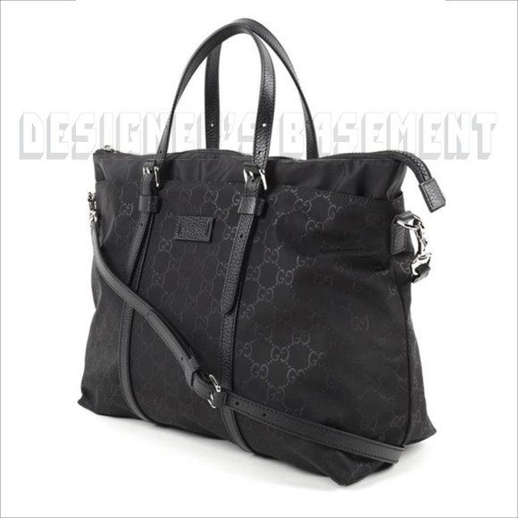 GUCCI black Nylon GUCCISSIMA leather trim Medium TOTE shoulder cross-body bag - Picture 5 of 11